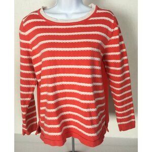Liz Claiborne Sweater Women Size L Orange White Stripe Long Sleeves Round Neck